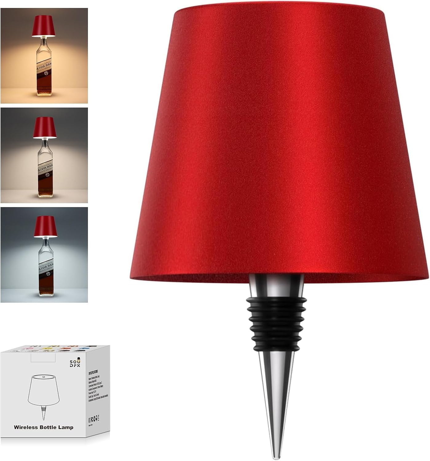 SOUDFK Wireless Bottle Lamp, 2026 New 3 Color Rechargeable Wine Bottle Lights for Bars Restaurants (Wine red, 1PC)