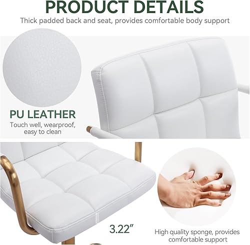 Miniatura 4 de Vogue Furniture Direct Moderno taburete de bar cuadrado de piel sintética, taburete de bar giratorio ajustable con respaldo y brazos, silla de