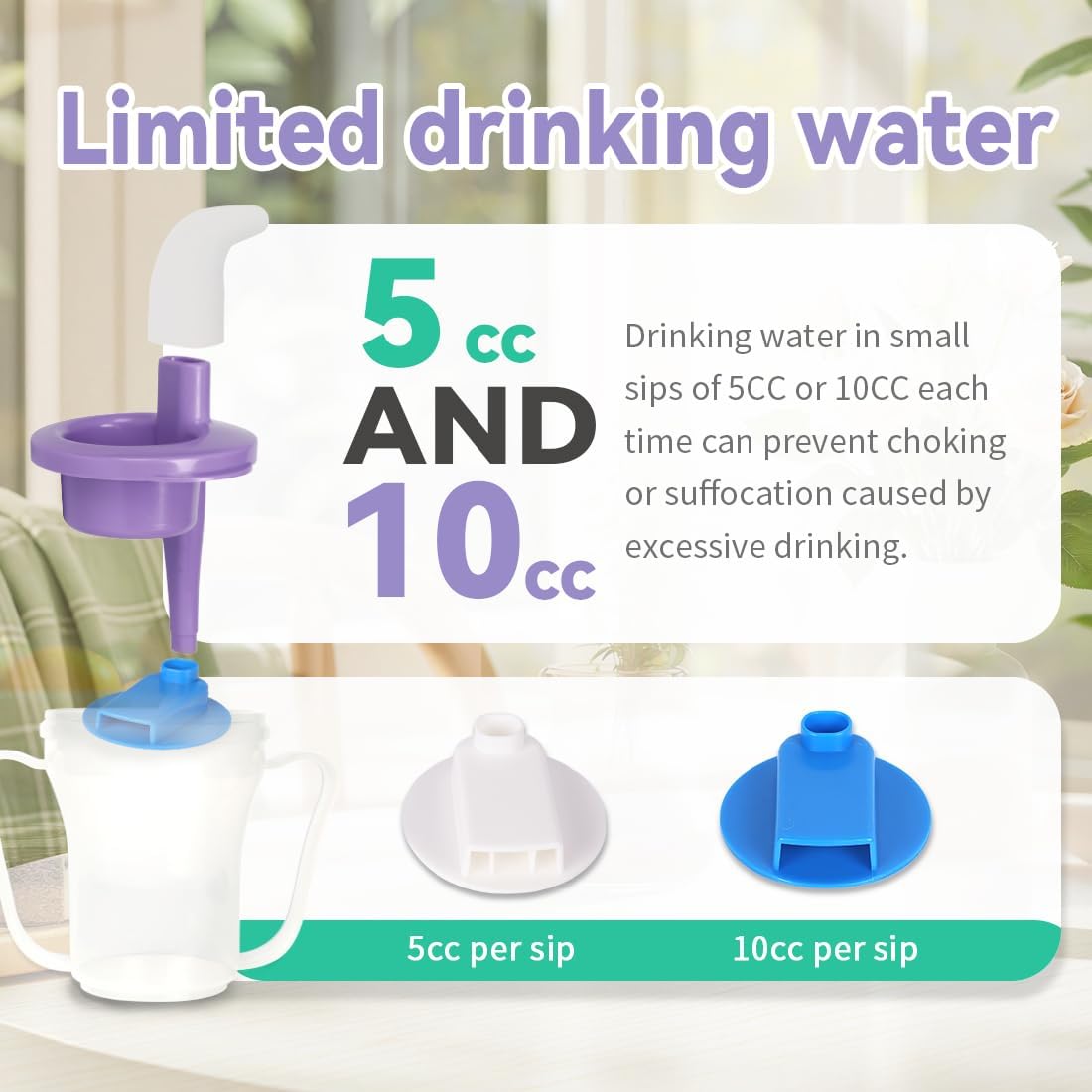 Dysphagia Regulating Drinking Cup,include 5cc,10cc and 15cc sip cup with cup holder and Carrying Chain,Flow Control Cup
