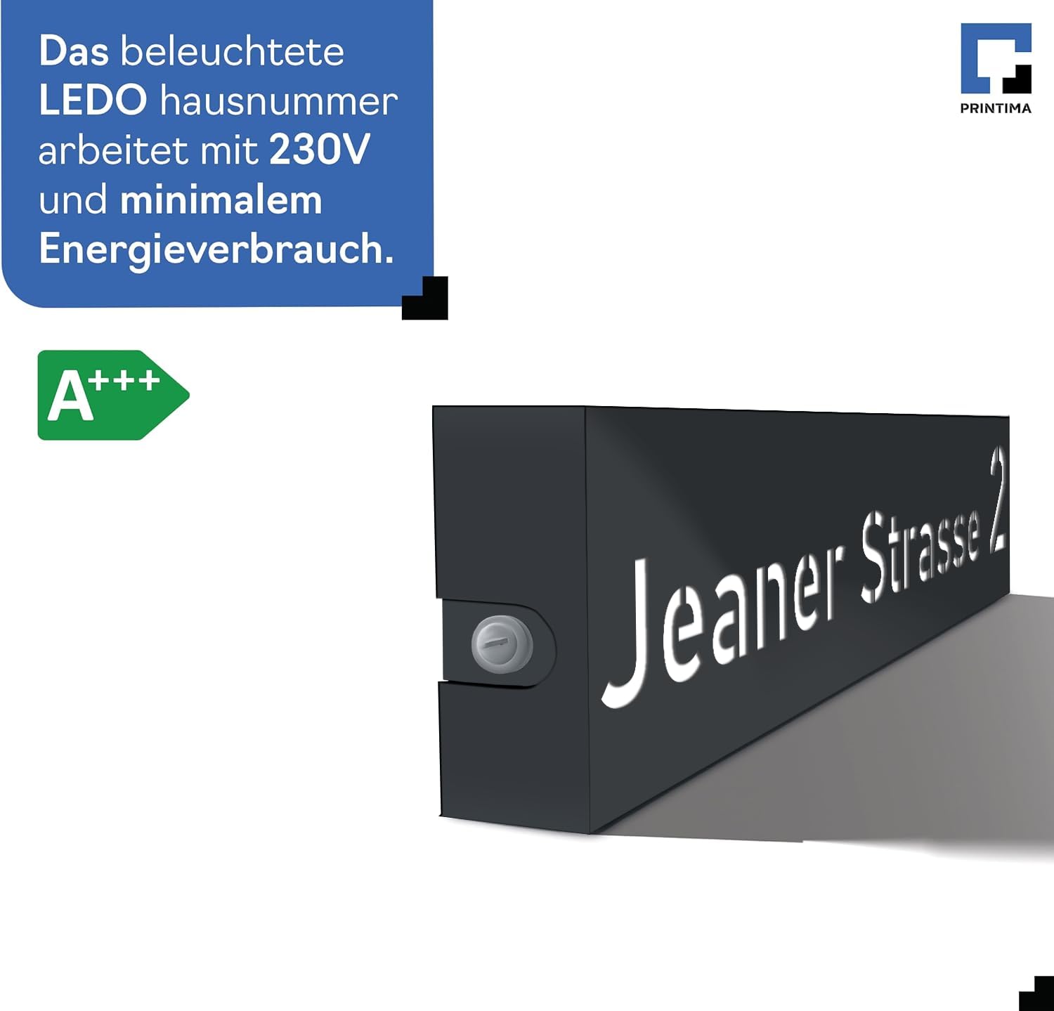 Hausnummer Beleuchtet LED mit Dämmerungssensor 40x10 cm Anthrazit mit Gravur, 6W A++, 230V, wasserdicht, modernes Design, robust & stilvoll