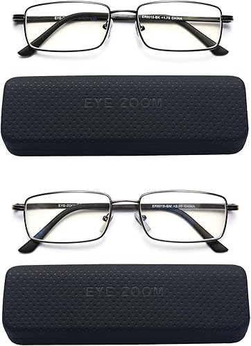 Miniatura 8 de Reading Glasses Blue Light Blocking 2 Pack Rectangular Metal Anti Blue Ray and UV Readers for Men and Women