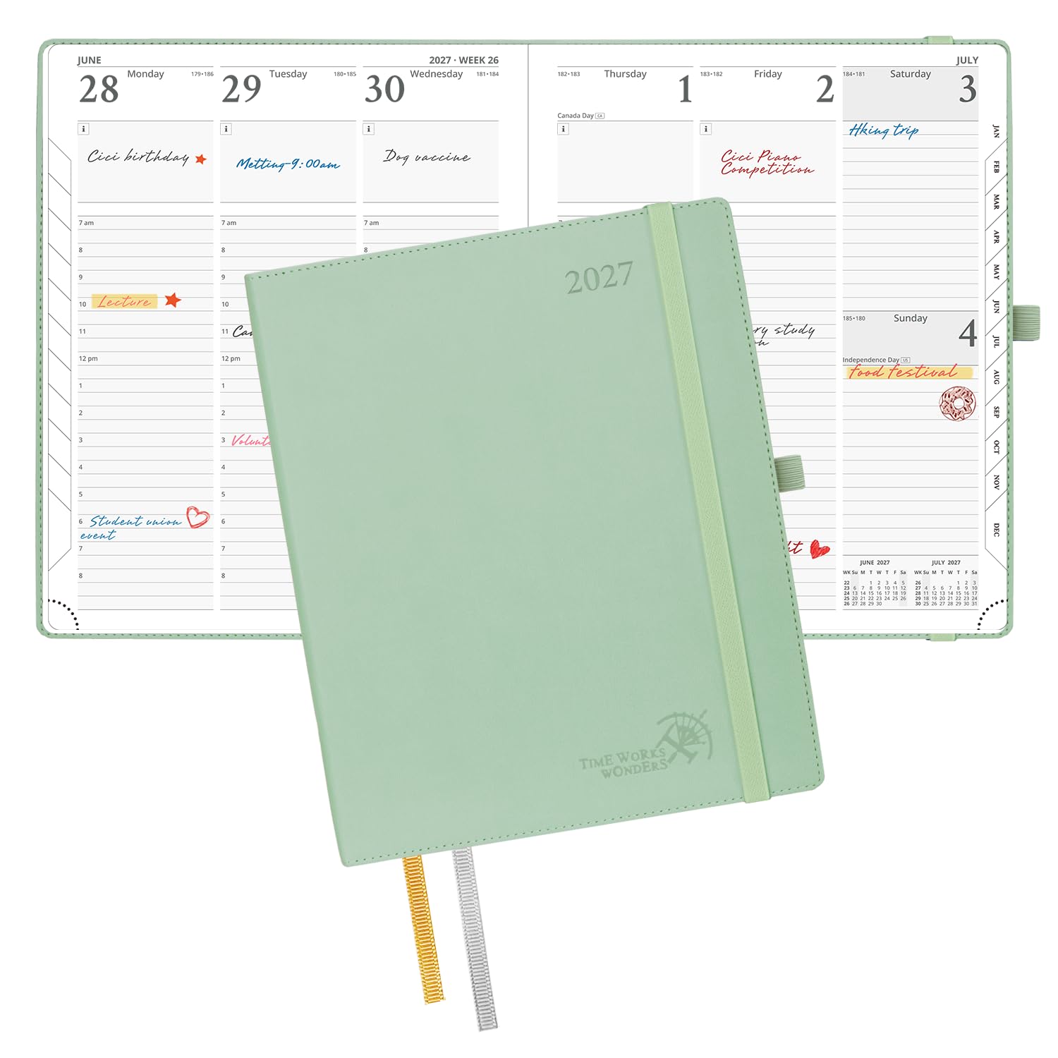 POPRUN 2027 Diary Week to View Approx. A4 Large–PU Leather, Vertical Layout