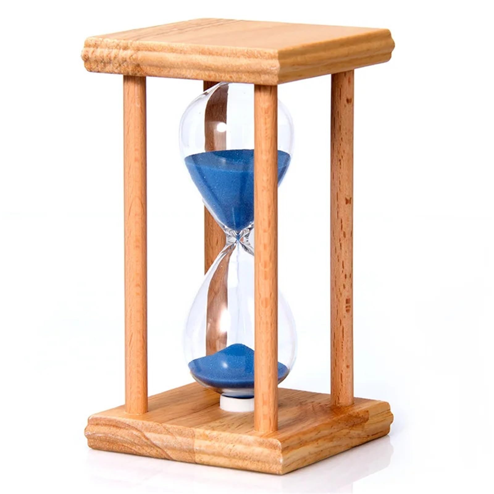 Wooden Four Pillar Hourglass Timer Creative Home Office Ornament 30 Minute Time Desktop(Blue)