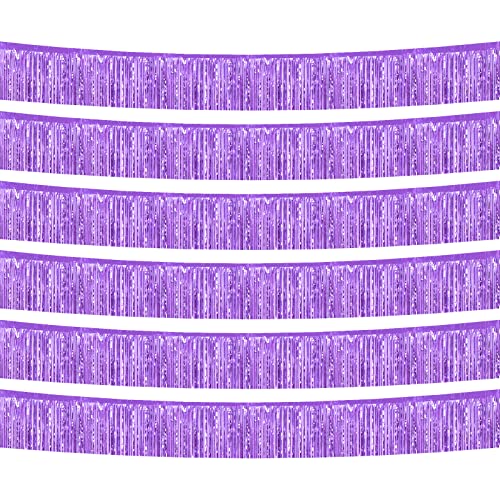 6 Pack 10 Feet Foil Fringe Garland Metallic Tinsel Banner Wall Hanging Curtain Streamers Backdrop for Parade Floats Bachelorette Wedding Birthday Party Thanksgiving Christmas Decorations(Light Purple)