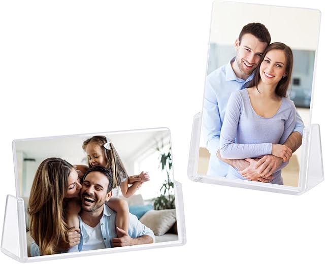 Acrylic Picture Frame 2 Pack - 10x15cm (4x6 inch) Photo Frames with Acrylic Base and Acrylic Glass Covers for Tabletop or Desktop Display,Horizontal and Vertical - Clear