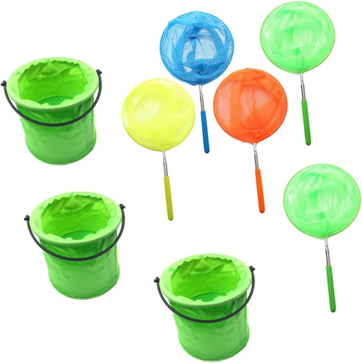 1Set Telescopic Boy Girl Catching Nets with Anti-Slip Handles Extendable Butterfly and Insect Nets for Outdoor Exploration Stainless Steel and Nylon Includes Foldable Small Fish Buckets