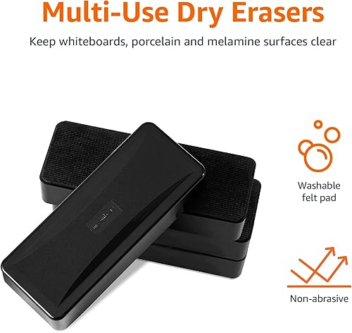 Miniatura 7 de Yaxa Basics Borrador de pizarra blanca de borrado en seco, para escuela, oficina, hogar y aula, negro, paquete de 8