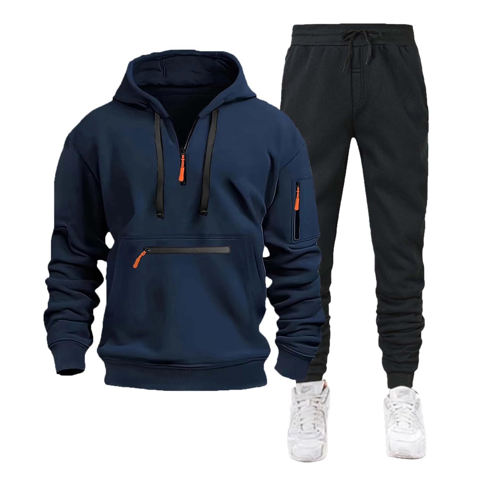 Hombre Conjunto Chándal cálido con capucha con cremallera Pantalones deportivos