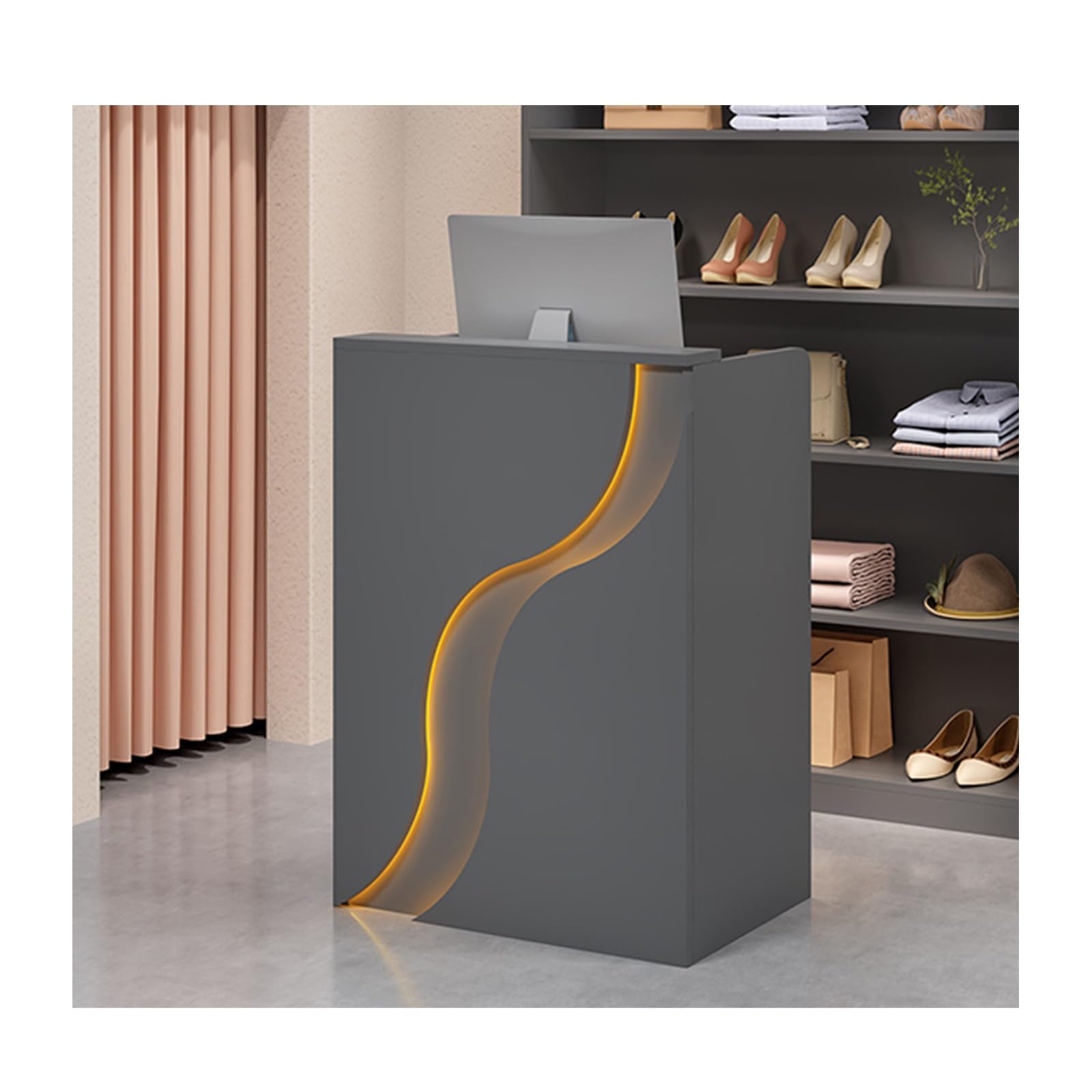 Generisch Moderner Empfangstresen, Schlichter Empfangstresen mit LED-Beleuchtung, Kassentheke für Schönheitssalons und Homeoffice, Holzmaserung (Grau, L 60 cm/23,6 Zoll)