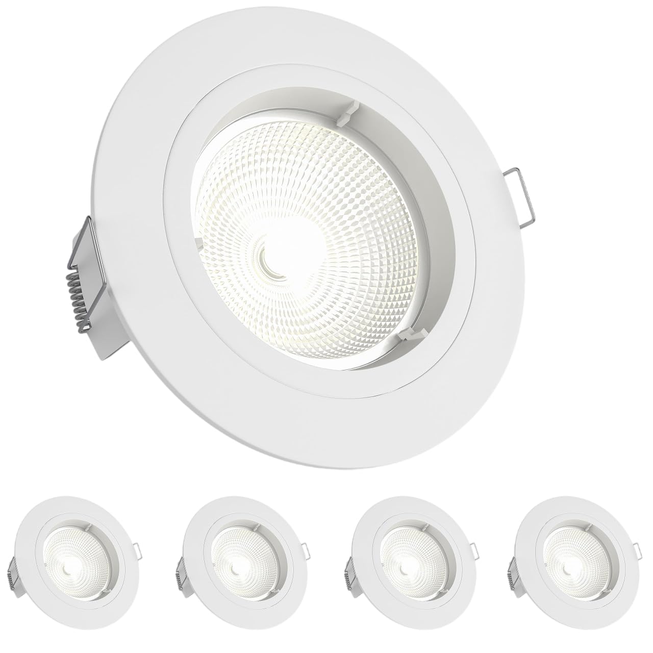 National Lighting Recessed Lighting - Mains Powered LED Spot Lights Downlights for Ceiling - IP20 Rated GU10 Fitting for Halogen or LED - Matt White Finish, Fixed Version – Pack of 4