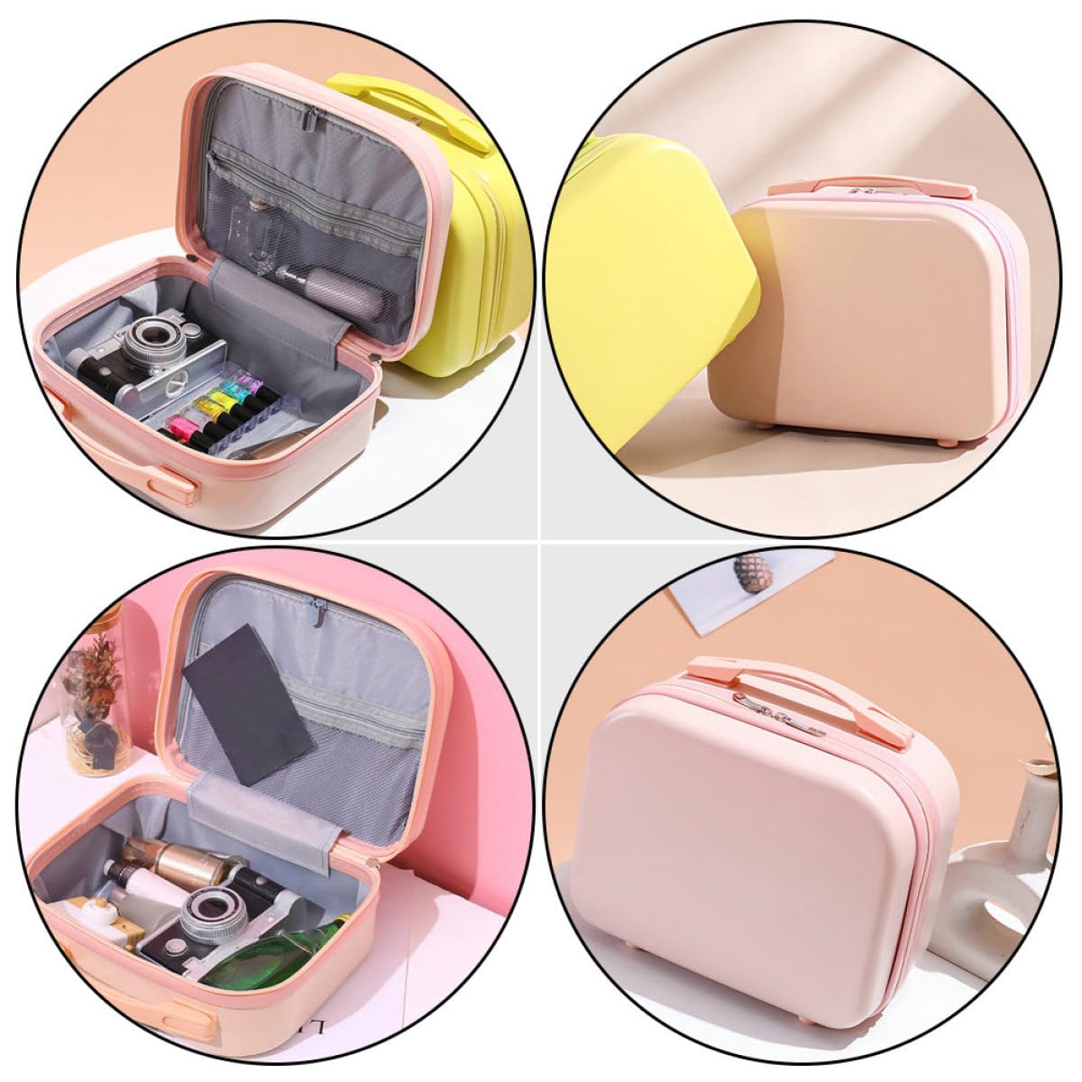 SOLUSTRE Leichte Kosmetiktasche aus Abs für Damen Tragbarer Schminkkoffer mit Aufhängehaken für Reisen und Ausflüge Kompakter Make Up Organizer in Rosa