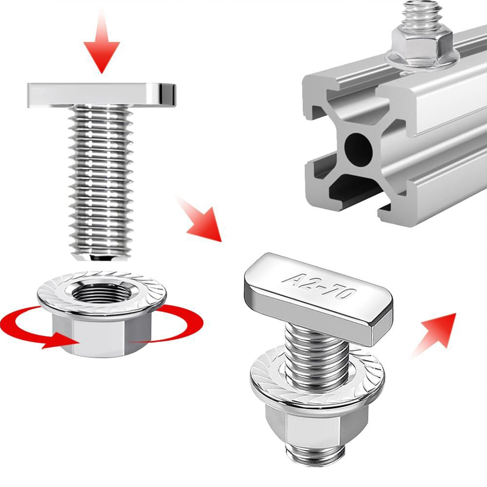 T-Slot Bolts Set, Hammer Head Screw, Sliding Track Hardware, Heavy-Duty Fastener Kit, Automotive Roof Rack Mounting System for Construction Workbench Installation 5.12x3.54x1.18 Inches