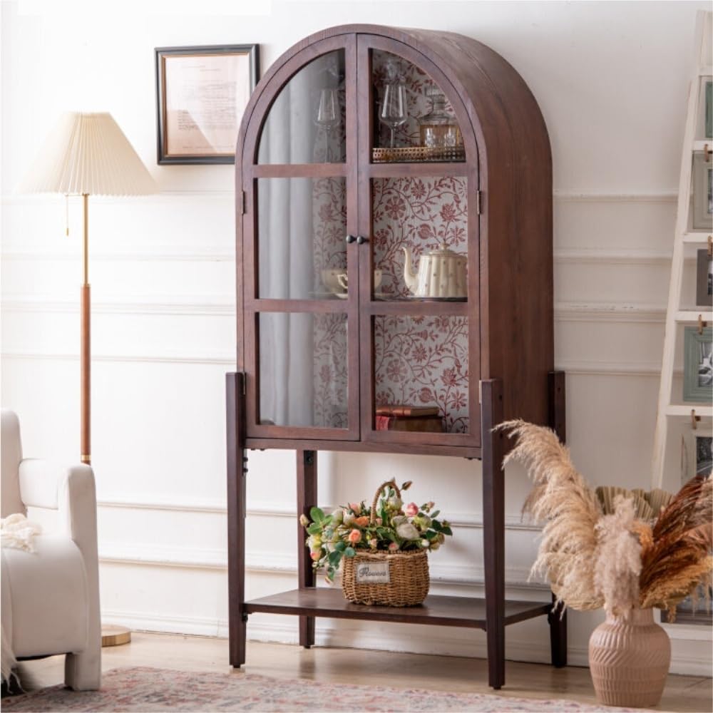 Gabinete de Bar de Vinos Industrial Vitrina de Vidrio Retro for Vino, gabinete de Entrada, gabinete Decorativo for Sala de Estar, gabinete de Almacenamiento de Madera Maciza