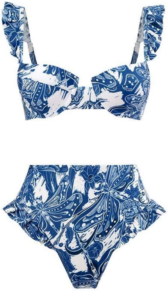 Catalpalev Women's Two Piece Swimsuit Floral Print High-Waisted Slimming Bikini Set Beach Swimwear Bathing Suit