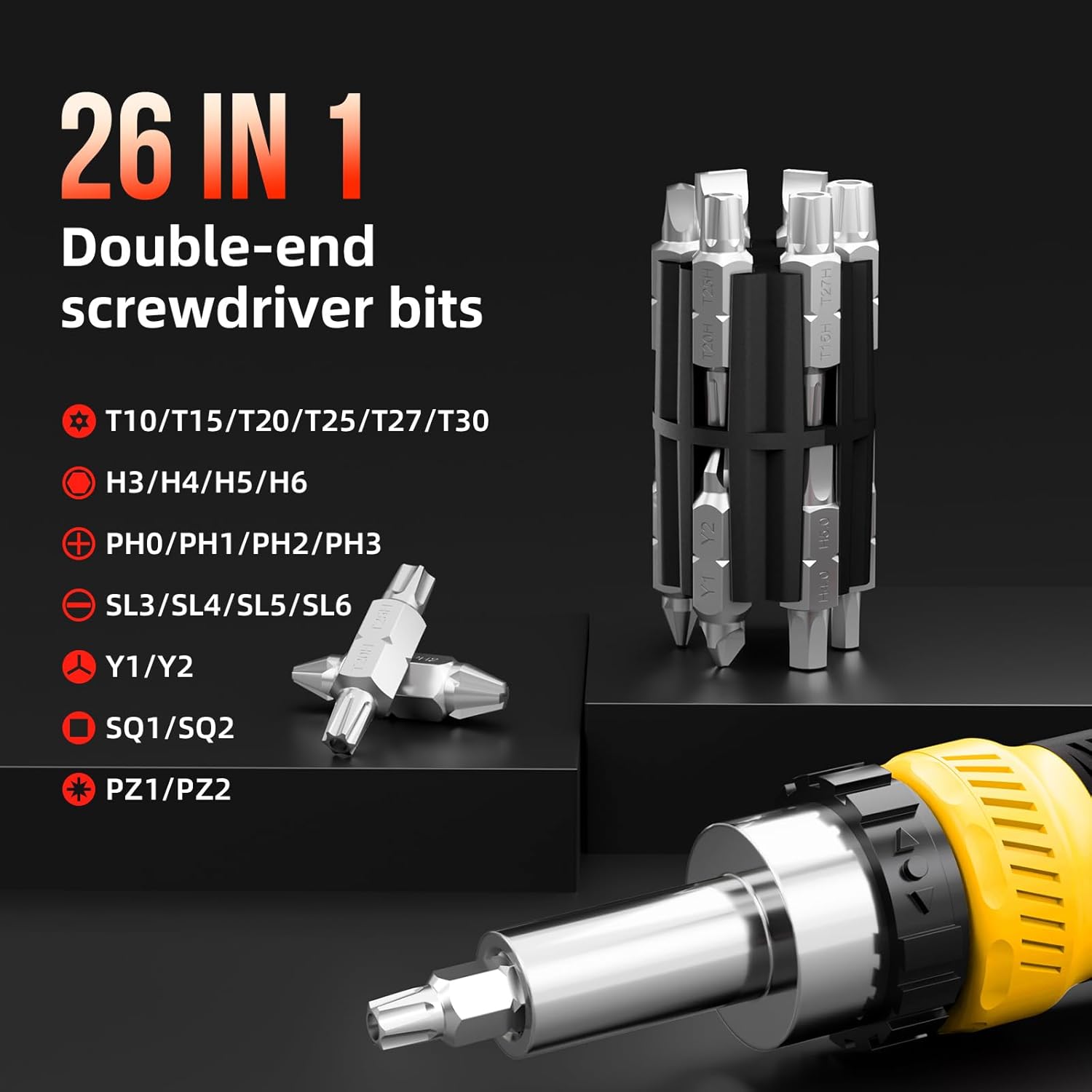 SHARDEN 26-in-1 Ratcheting Screwdriver Set Multi Ratchet Screwdriver Multi Screwdriver Tool Kit with 12 Double Ended CRV Bits Phillips Slotted Torx Hex Portable Tool for Home Bike Computer Repair