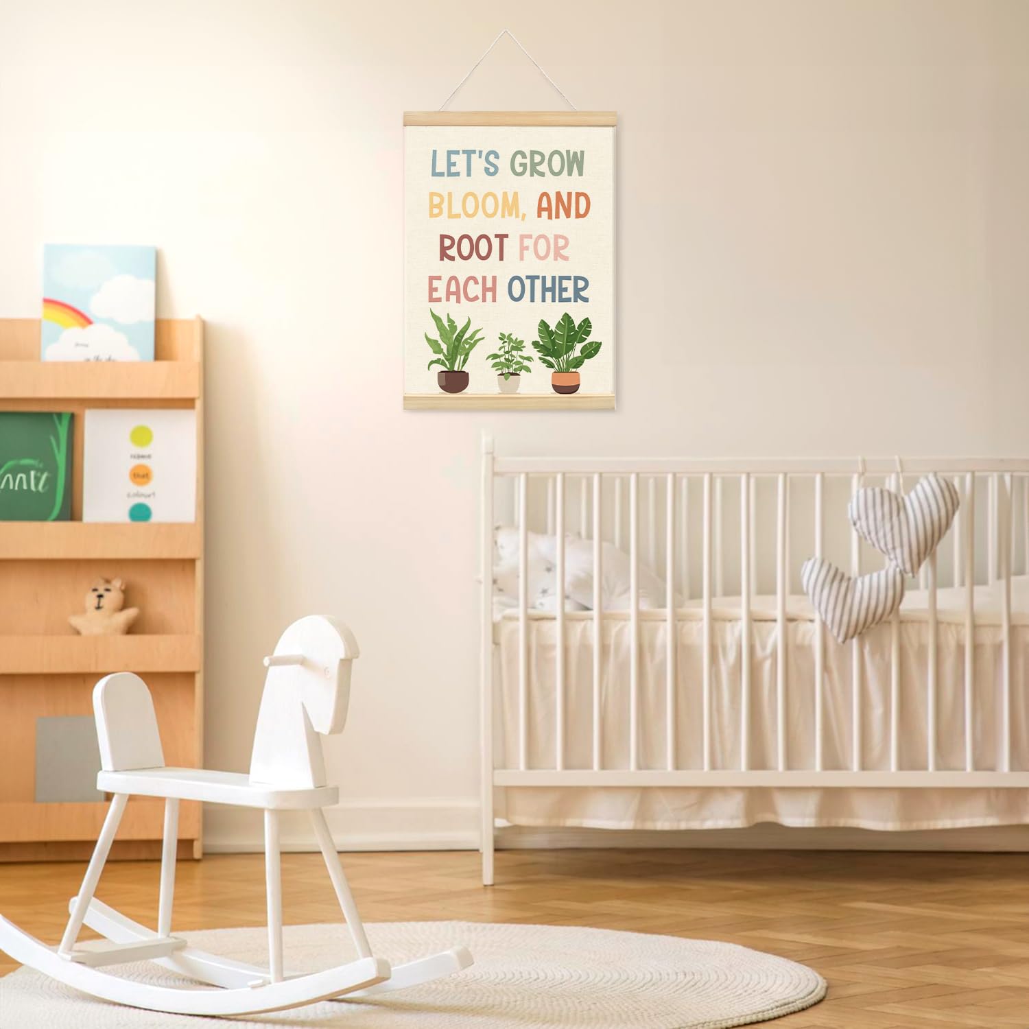 Lacama Positive Affirmations Wall Decor Poster Hanger Frame,Lets Grow Bloom And Root For Each Other,Nature Plant Education Wall Art Wooden Poster Hanger,12x16 Inches