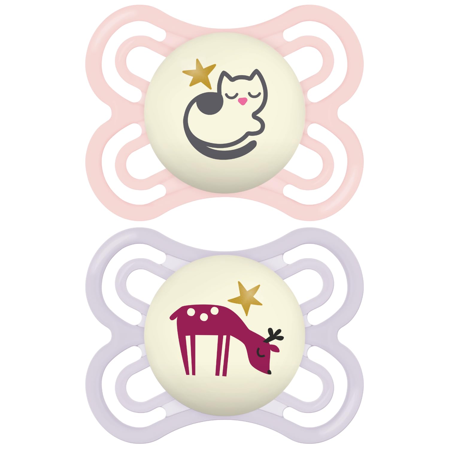 MAM | Sucette Perfect Nuit 2-​6 mois (2 pièces) coloris aléatoire – Tétine pour nourrisson phosphorescente en silicone – Tétine bébé idéale pour un bon développement bucco-​dentaire