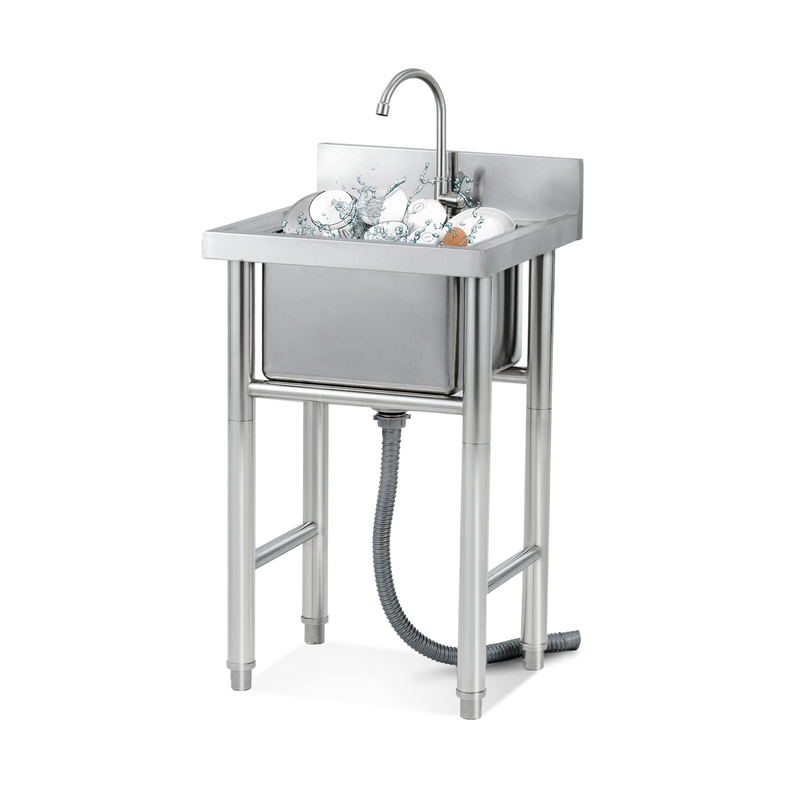 ZTCHSENZT Sink,Kitchen Utility Sink,304 Stainless Steel Utility Sink with Faucet for Outdoor Indoor, Garage, Restaurant, Kitchen, Laundry/Utility Room