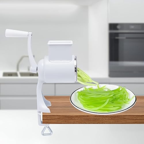 Miniatura 2 de DYNAMI Rallador giratorio de acero inoxidable 5 en 1, rallador de cocina, cortador de verduras, molinos de alimentos con 5 tambores inoxidables,