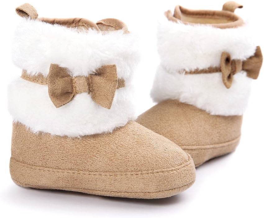 ESTAMICO Baby Girl Plush Winter Snow Bowknot Boots 12-18 Months Toddler Khaki&bowknot