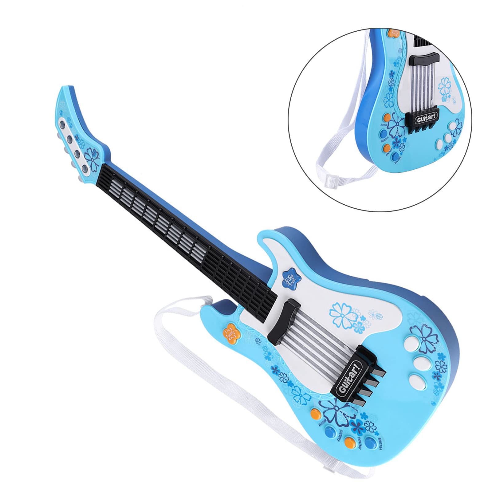 Chitarra Giocattolo Multifunzionale per Bambini con Funzioni Luminose e Sonore per Bambini Piccoli, Materiale ABS Resistente, Strumento Musicale Divertente (BLUE)