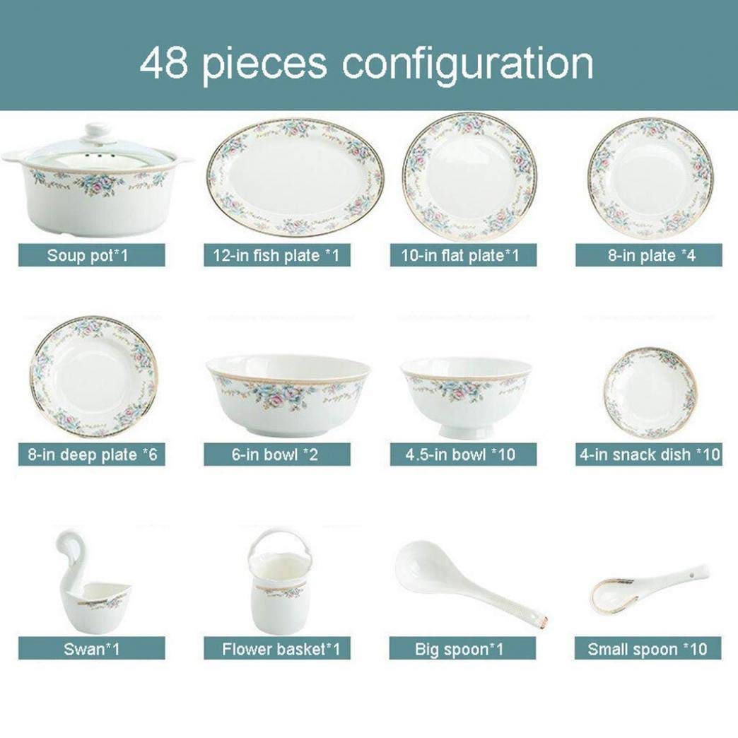 Zestaw obiadowy, 48 elementów, ceramiczne zestawy obiadowe, elegancki kwiatowy wzór, zestaw zastawy stołowej na prezent, bankiet,