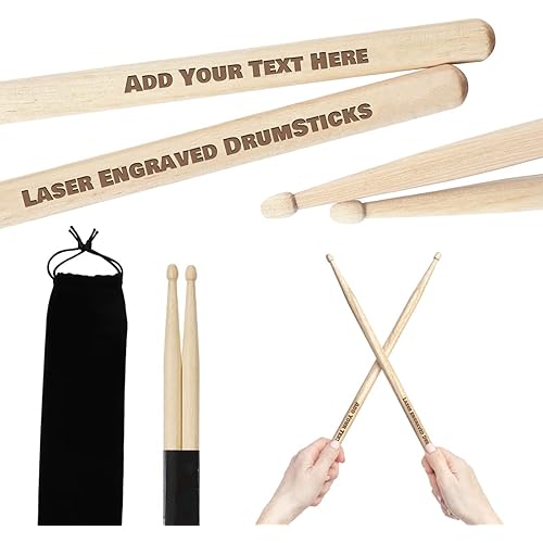 Personalized Drumsticks, Custom Engraved 5A Maple Drum Sticks with Name Text, Gifts for Drummer Musician Men Boyfriend Husband - 1 PAIR