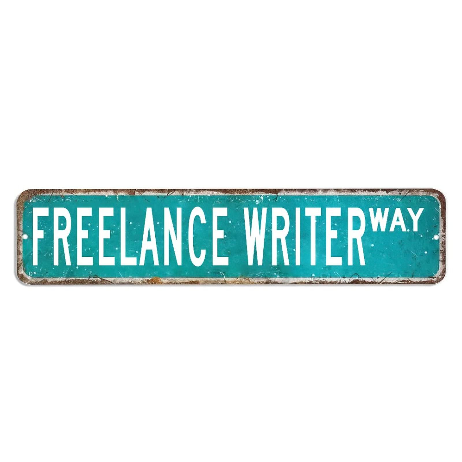 Peiyeety A008 Vintage Metal Tin Sign Freelance Writer Way Retro Street Sign, Rustic Wall Decor For Home, Home Office, Man Cave, Garage, Kitchen, Office, Farmhouse, Patio, Garden, Porch, 4 * 16 Inch