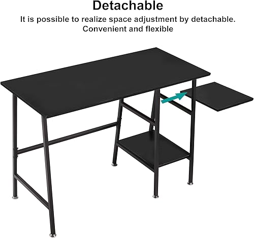 Miniatura 8 de VECELO Escritorio de computadora de 43 pulgadas, para escritura, estudio, estación de trabajo, mesa de madera, marco de metal para oficina en casa,