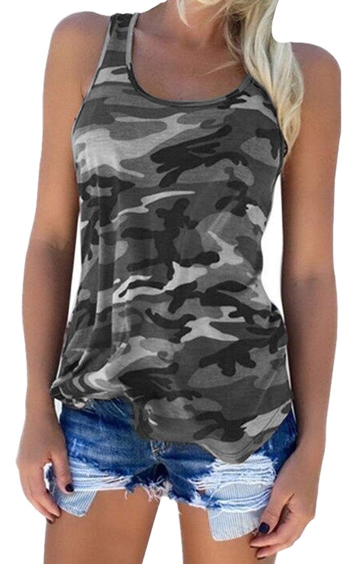 ZcavyCute Camo Tank Flowy Athletic Shirts Running Muscle Shirts Workout Gym Clothes Racerback Camo Tank Tops for Women