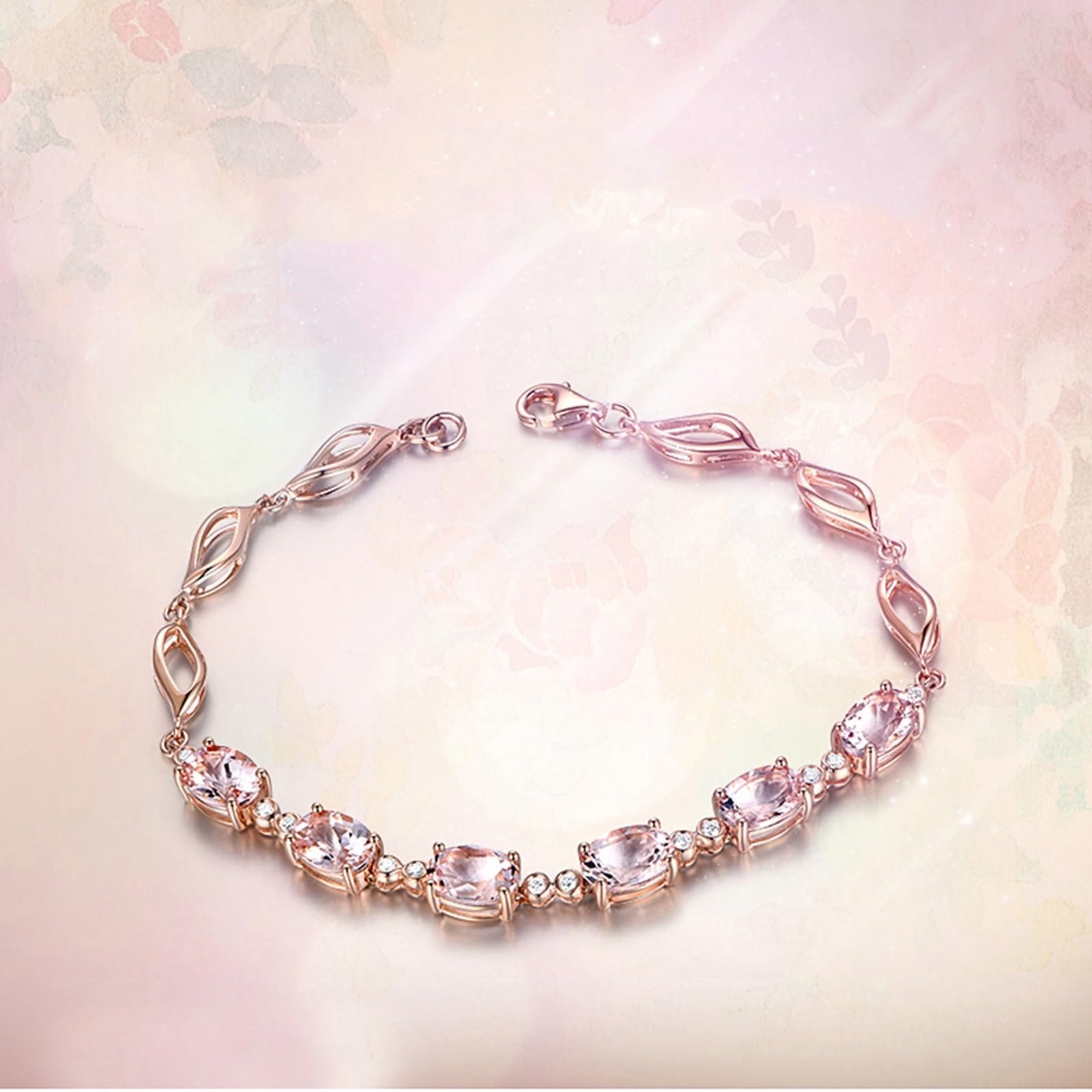 Bransoletka damska z różowego złota 18k/14k/9K, bransoletka Morganit damska 5,15 ct i diament, długość 16-20 cm