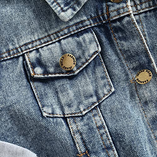 Baby Little Boys Girls Casual Button Down Hoodie Denim Jacket Long Sleeve Splicing Jean Coat With Pockets (Gray, 6-7T) #TOP3