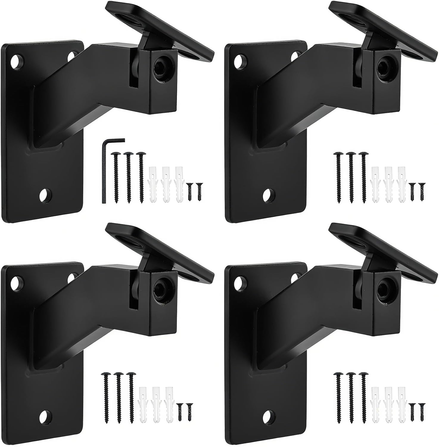 Adjustable Handrail Brackets, Heavy Duty Stair Railing Brackets for Staircase Banister, 4 Pack