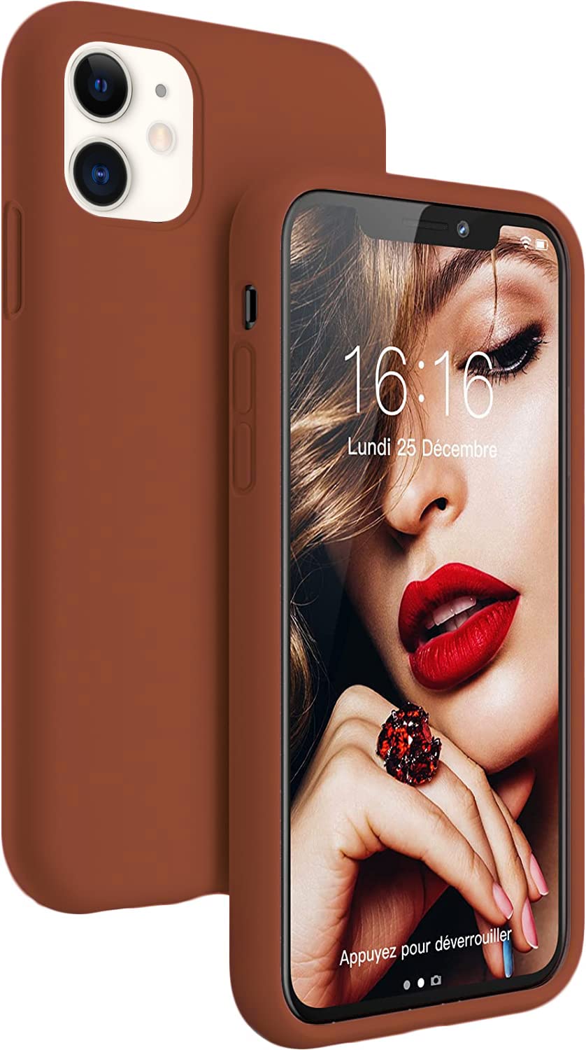 LOXXO® Microfiber Candy Case Compatible for iPhone 11 6.1 inch, Shockproof Slim Back Cover Liquid Silicone Case (Brown)