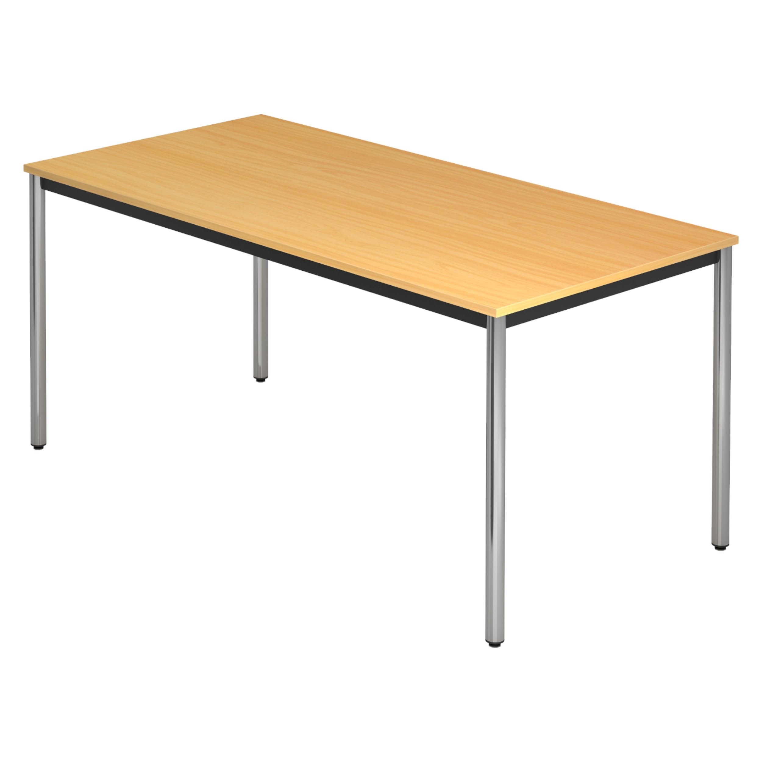 bümö Multifunktionstisch Buche, Tisch 160 x 80 cm, Tischfuß verchromt - einfacher Tisch, Besprechungstisch System D-Serie, Konferenztisch, Meetingtisch, Mehrzwecktisch, Pausentisch