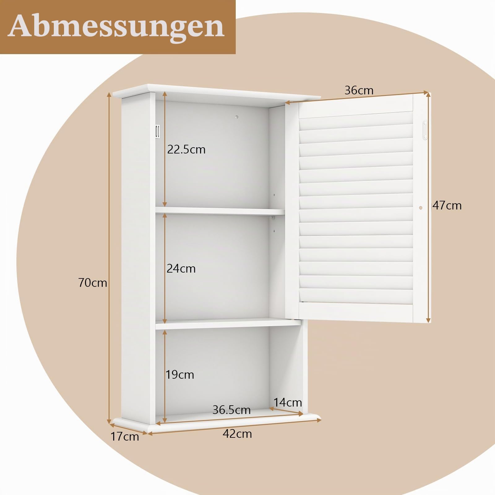 GIANTEX Badezimmerschrank Hängeschrank, Badschrank Badhängeschrank mit Jalousie Tür, mit verstellbarem Einlegeboden & offener Ablage, Wandschrank Medizinschrank für Badezimmer Flur (Weiß)