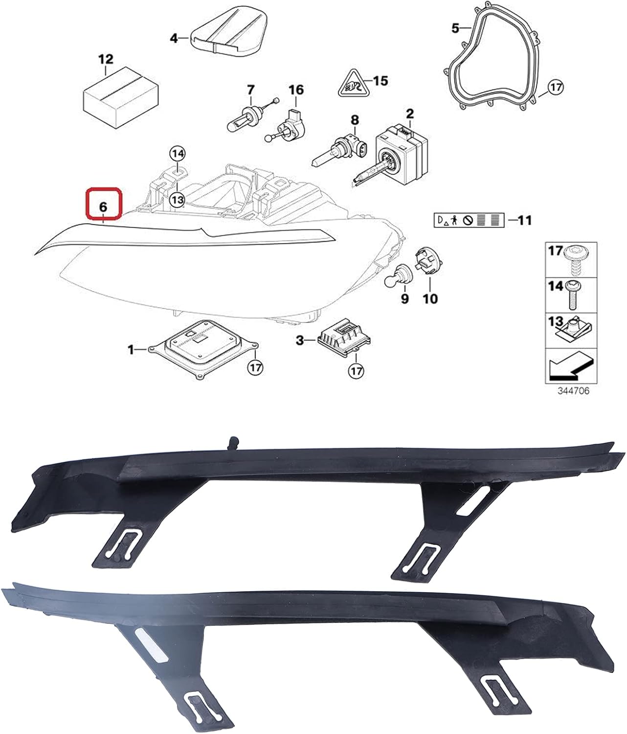 Pair of Upper Headlight Gaskets Sealing Strip Upper Headlight Cover Left Right 63117174517 Fit for 3 Series E92 E93 2005 to 2010, M3 E92 E93 2005 to 2013