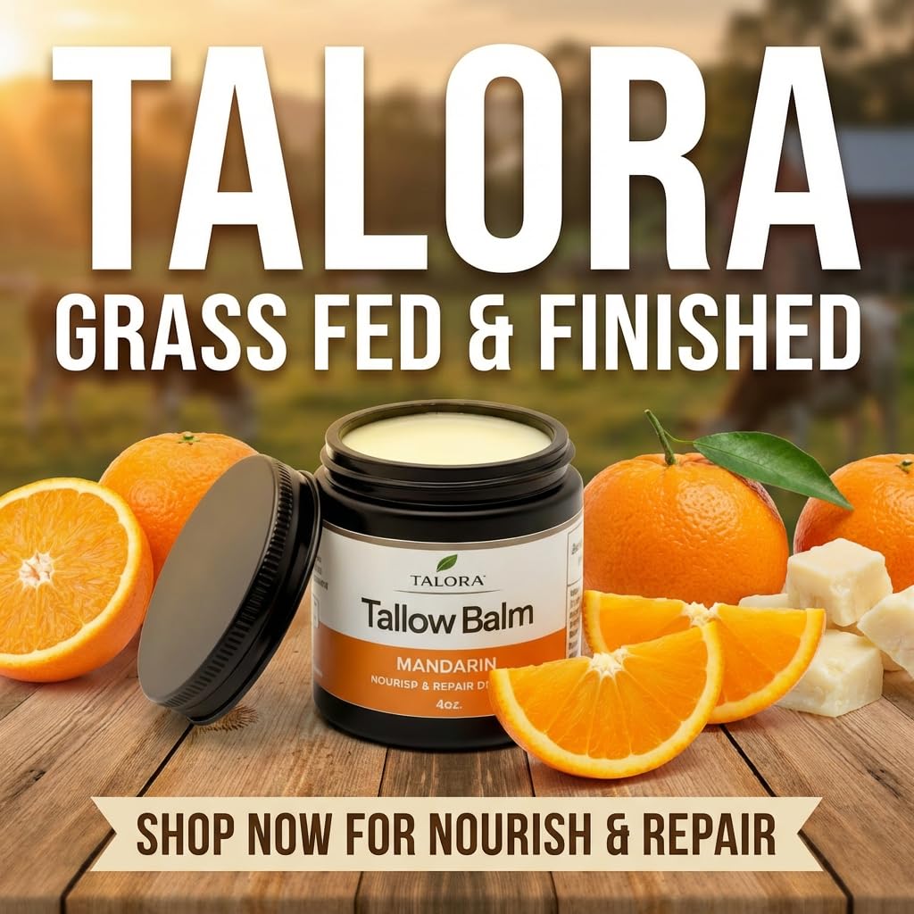 Tallow Balm: Mandarin | 100% Grass-Fed & Finished Beef Suet Tallow with Organic Jojoba Oil | Deep Moisture Balm | All-Natural Multipurpose Skincare for Dry & Sensitive Skin (4oz)