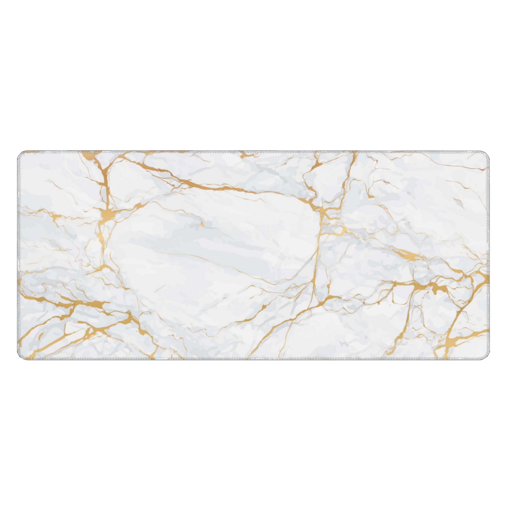 White Marble Texture Extended Gaming Mouse Pad, with Stitched Edges Large Mouse Pad Desk Protector, Rubber Base Mousepad Keyboard Mouses Mat for Work Game Office Home- 32" X 12" Inch,E23