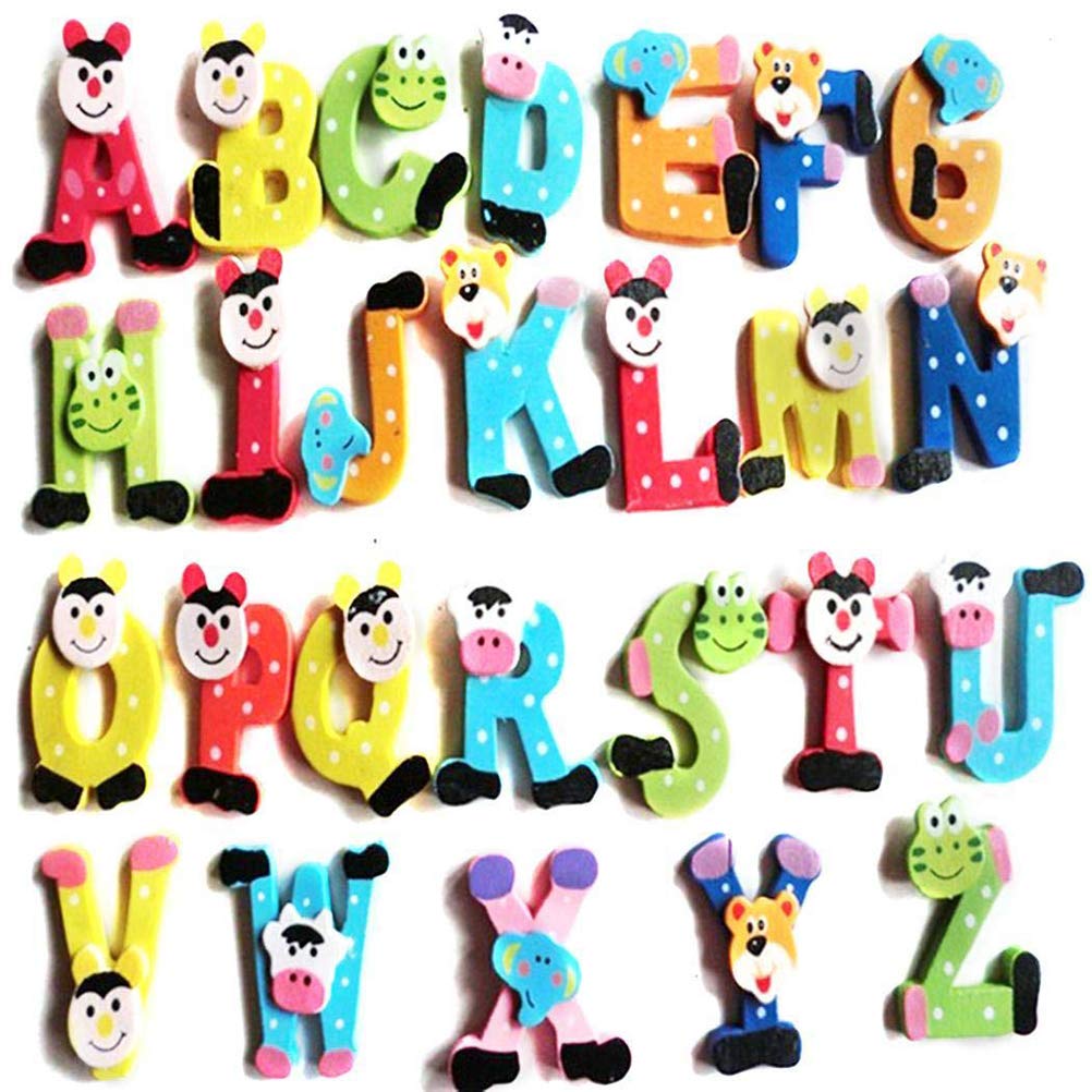 Uyuke Activity Cube Baby Toy for 1 Year Old Boy and Girl Gift,26Pcs Wooden Cartoon Alphabet A-Z Magnets Fridge Stickers Child Educational Toys