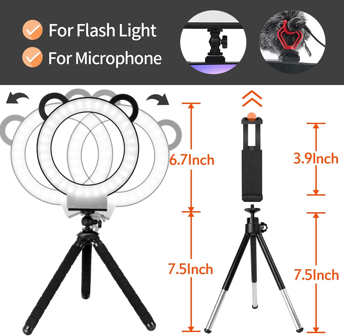 Lusweimi LED Ring Light 6 Inch with Tripod Stand for YouTube Video and Makeup, Mini LED Camera Light with Cell Phone Holder Tabletop Lamp with 3 Light Modes and 11 Brightness Level (Black)