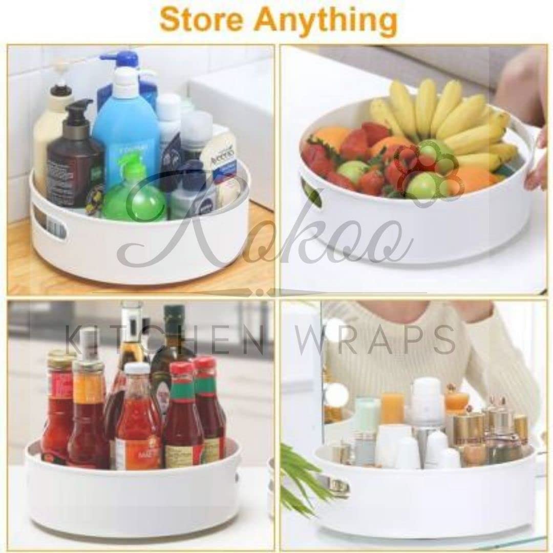 ROKOO Multi-Purpose 360° Function Rotating Countertop Organizer Revolving Tray for Kitchen Cabinet Spice Rack Storage & Cosmetics Organizer Holder Bathroom, Refrigerator, Dining Table, cupboards, Dressing Table (Off-White) 1