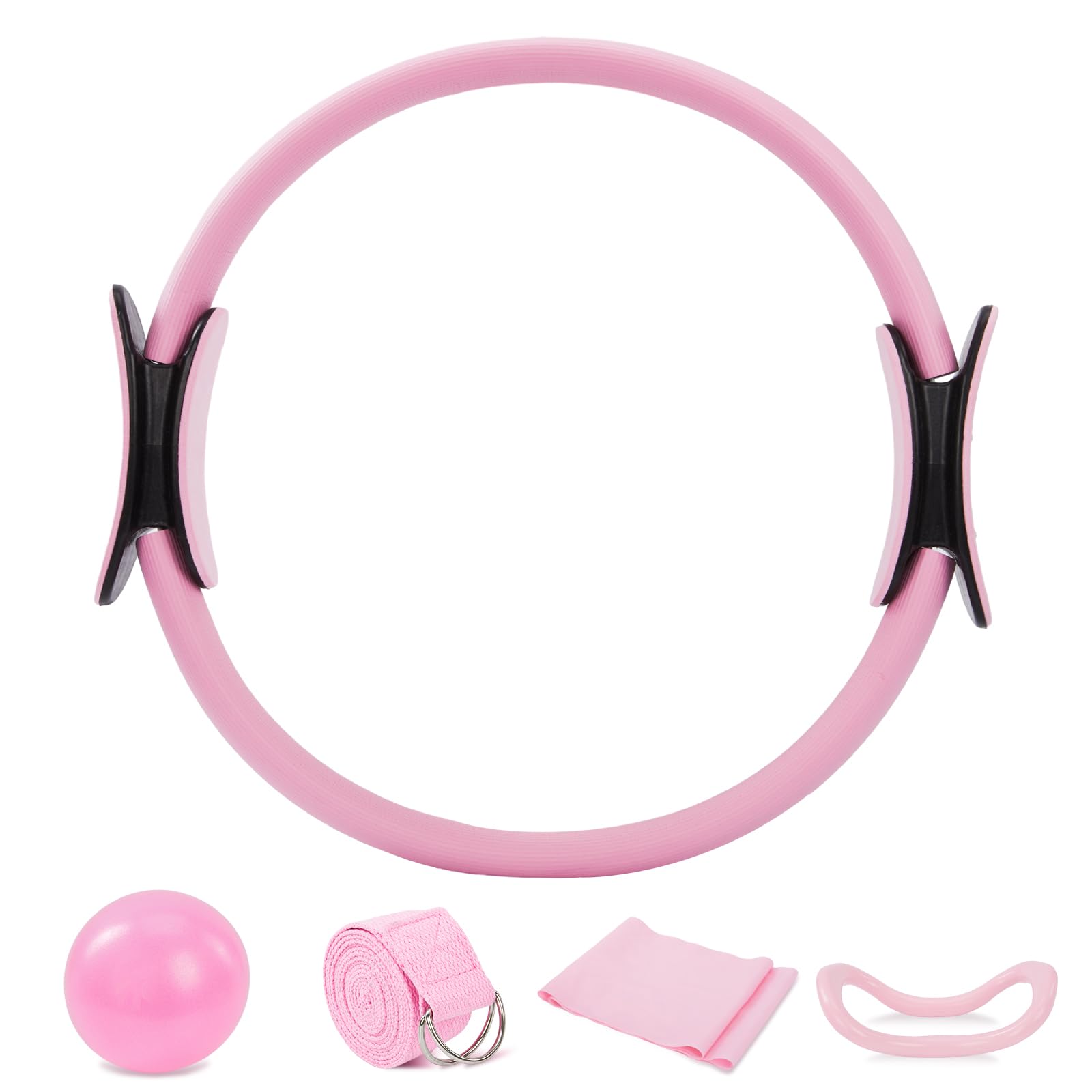 Minifactory 5-in-1 Pilates Ring Set with Yoga Ball Resistance Bands & Core Training Belt – Full-Body Toning Home Gym Equipment for Women Men Flexibility Strength Workout (Pink)