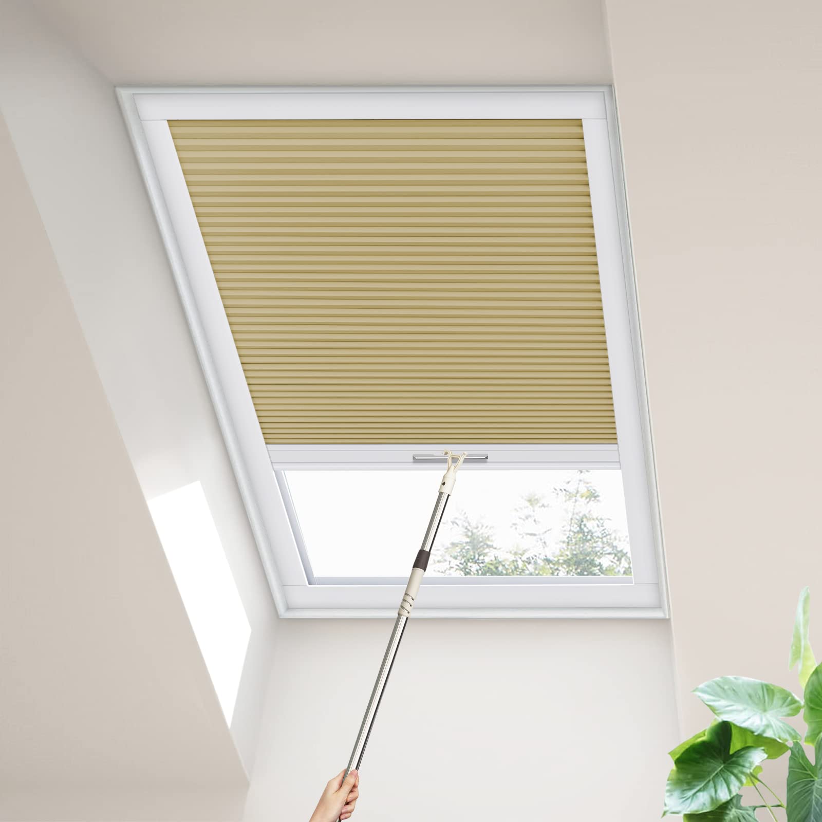 Moonice Skylight Blinds Cordless Roof Honeycomb Window Blinds Light Filtering Cellular Pleated Roof Shades for Home Easy to Install Shades for Inclined Plane Room Windows Custom Size (Coffee) — image 1