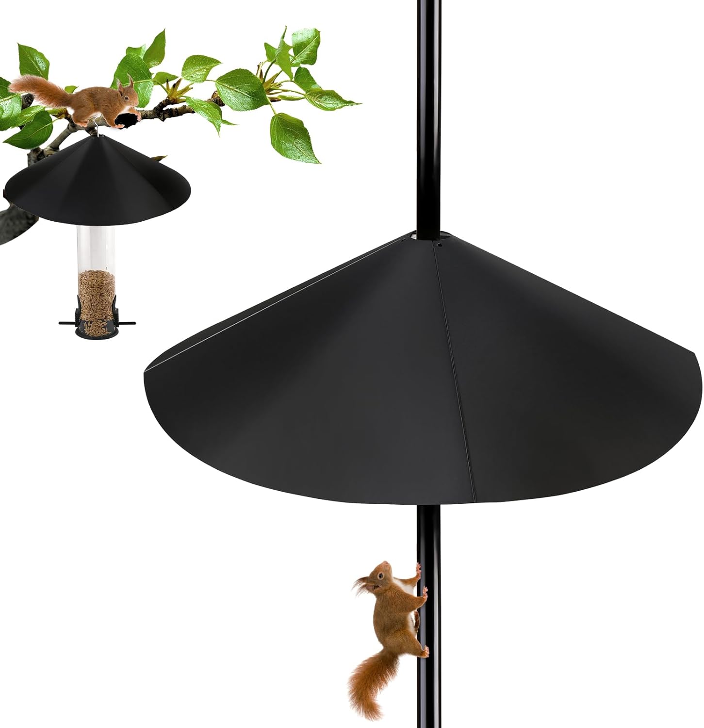 19 Inch Metal Squirrel Baffle for Bird Feeder Pole, 2-in-1 Large Outdoor Squirrel Baffles for Pole Mount and Shepherd’s Hook, Hanging Baffle Feeders to Deter Squirrels or Small Animals – 1PC