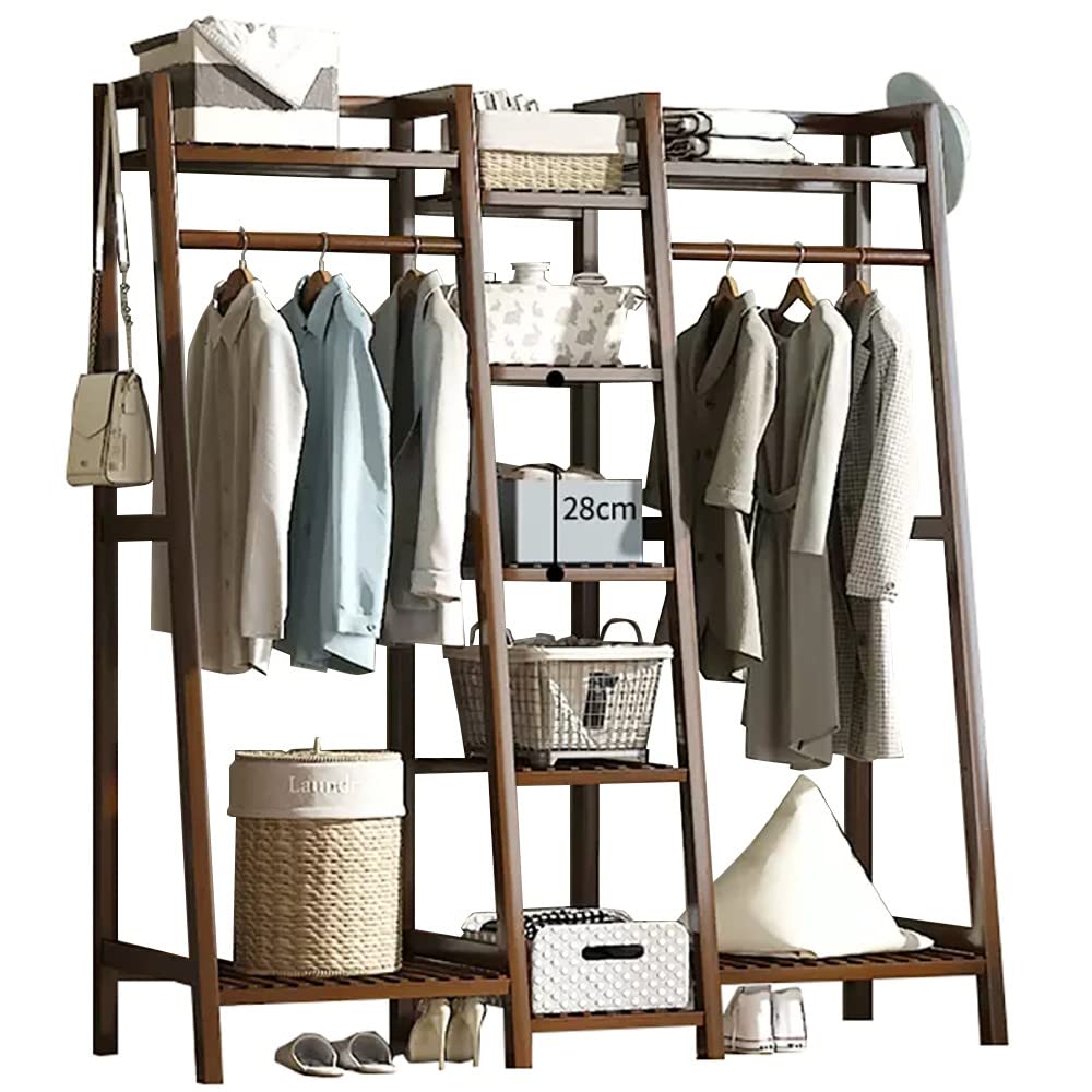 FGXHHS Freestanding Bamboo Clothes Rack with Top Shelf, Hanging Rod & Shoe Sto - Open Wardrobe nizer for Bedroom, Hallway Garment Display