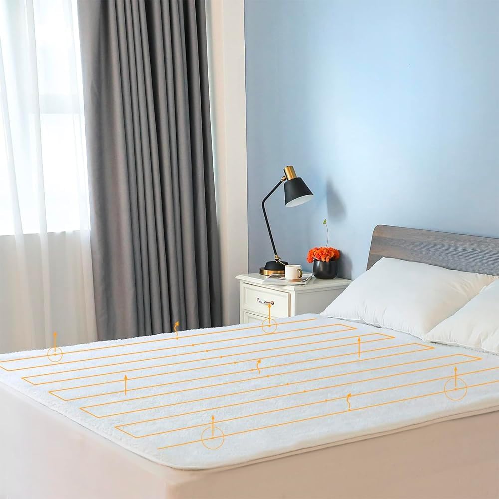 Surmatelas Chauffant 2 Personnes 160 x 140 cm - Confort Thermique & Relaxation Musculaire - 3 Niveaux de Température - 2 Télécommandes Indépendantes - Chauffage Rapide - Lavable - Blanc
