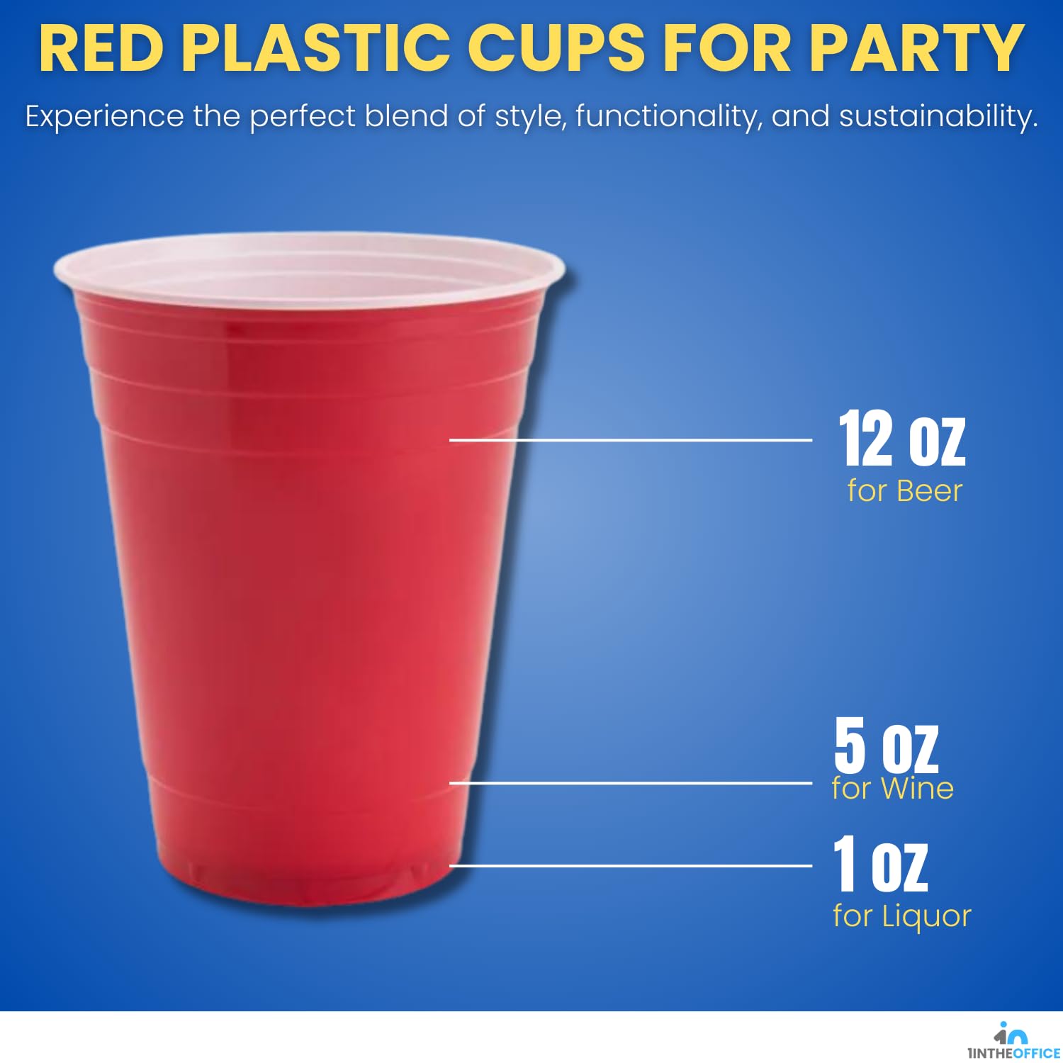 1InTheHome Red Cups 16 oz, Plastic Red Party Cups 16 oz Disposable, 50 Pack