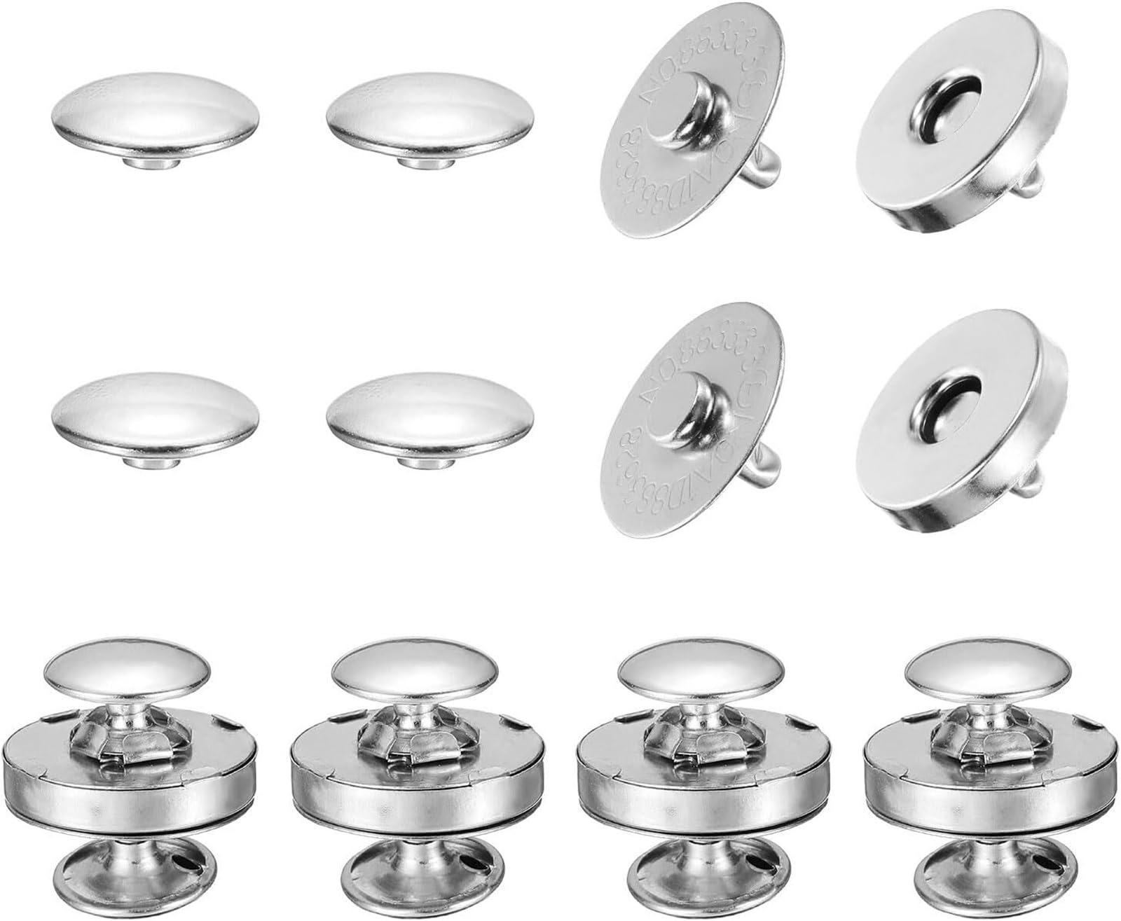 Magnetic Press Studs 10 Sets 14mm and 18mm Diameter Round Magnetic Snap, Strong Button Clasps Double-Sided Leather Snaps(18mm Silver)