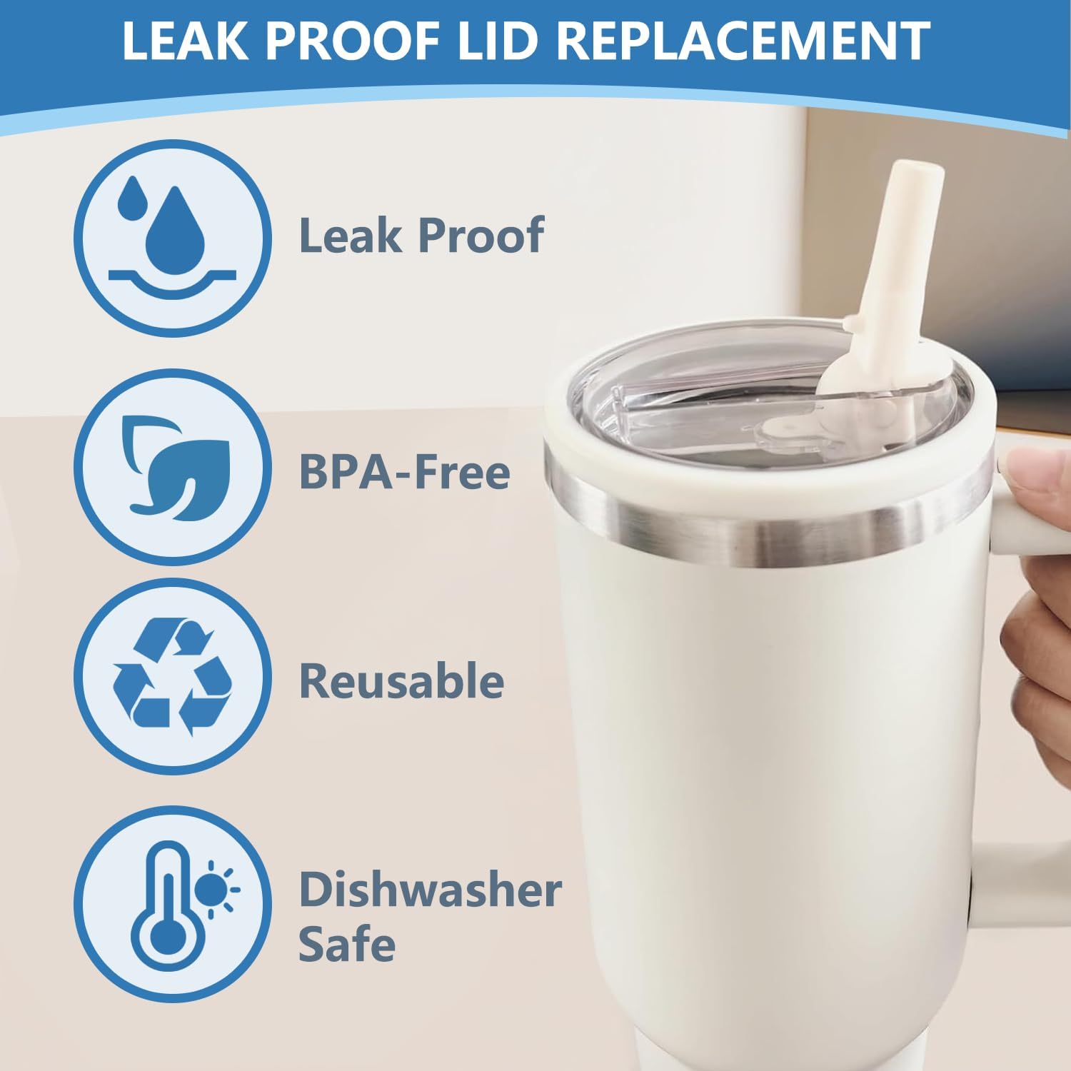 2 Pack Leakproof Lid Replacement for Stanley Quencher, Leak Proof Lid for Stanley H2.0 Flow State Tumbler,Flip Straw Lid 30 oz for Stanley Cup Accessories - Image 4